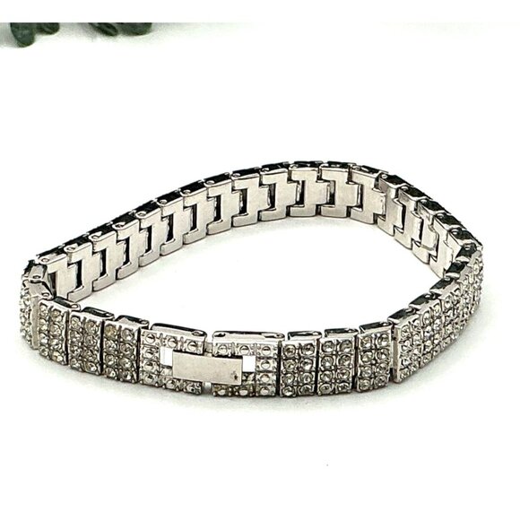Vintage Style Silver Tone Crystal Four Row Bracelet Fashion Jewelry - Picture 5 of 5